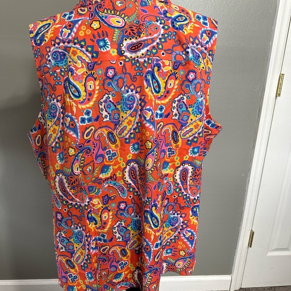 Talbots women’s size 24W sleeveless button up Paisley print blouse no iron - Picture 3 of 9